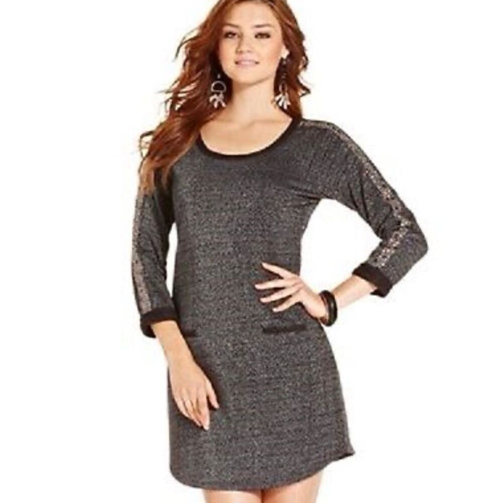 Jessica Simpson Long Sleeve Metallic Sleeve Detail Knit Dress Size X Small